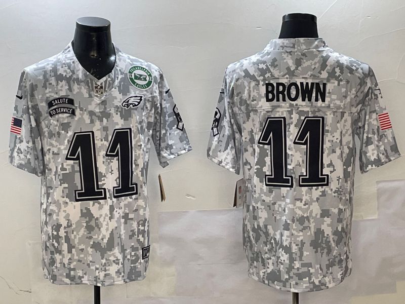 Men Philadelphia Eagles #11 Brown Camo 2025 Nike Salute to Service Limited NFL Jersey style 3